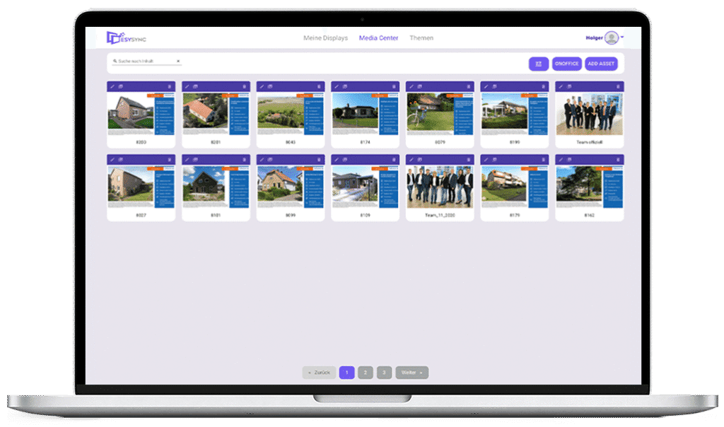 Property content organized in a digital media dashboard