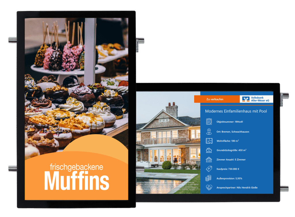 Two BrightMedia digital storefront displays
